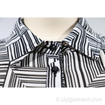 Camicia a maniche lunghe stampata in chiffon da donna con colletto in piedi